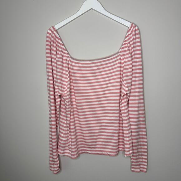 Boden | Square Neck Jersey Long Sleeve Stripe Pink White Size 16/18 - Picture 8 of 10